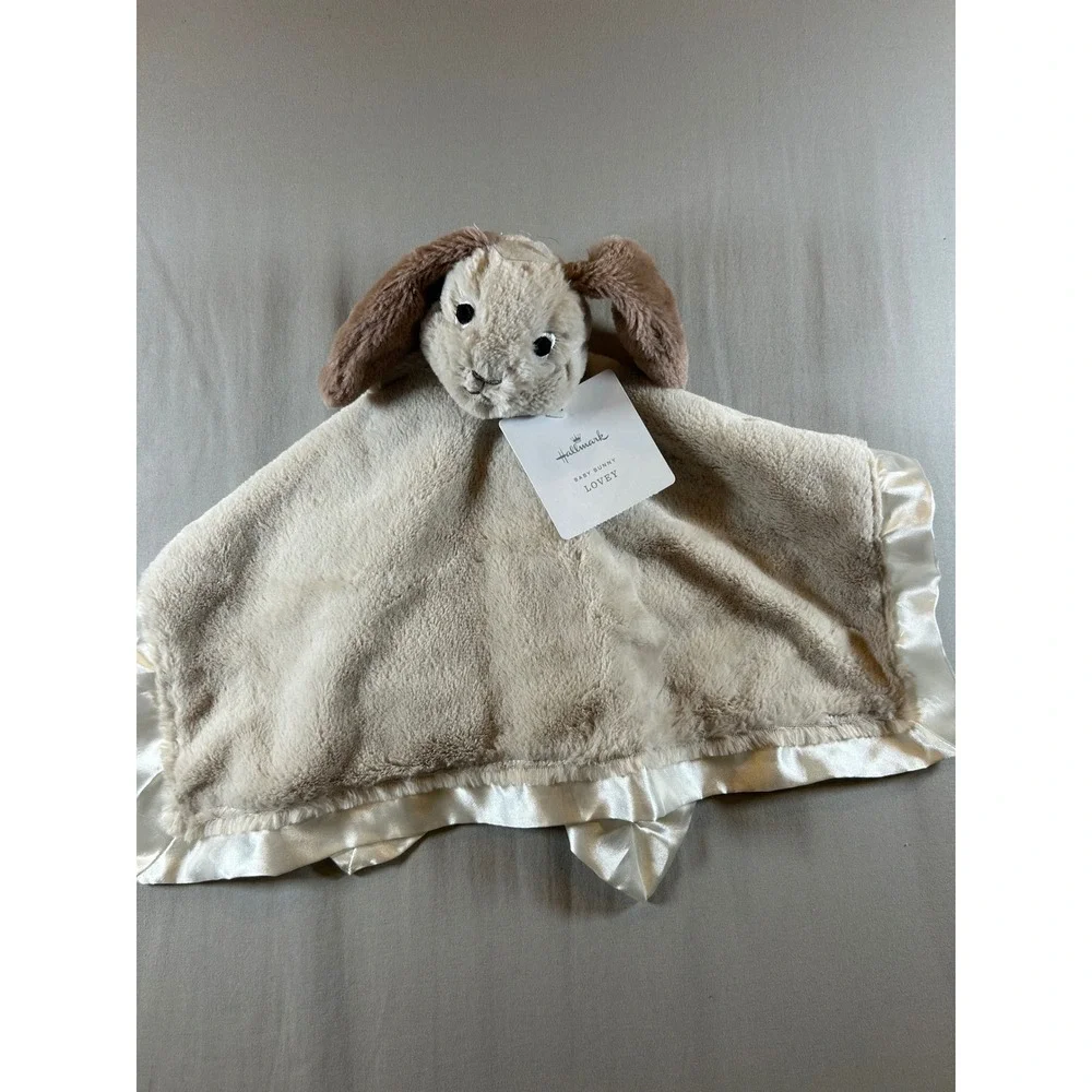 Hallmark Baby Bunny Lovey Security Blanket Plush Gingham Satin Trim KAM2034